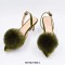Pointed Toe Pom Poms Kitten Heels Slingback Sandals Pumps - Green