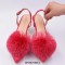 Pointed Toe Pom Poms Kitten Heels Slingback Sandals Pumps - Green