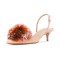 Pointed Toe Pom Poms Kitten Heels Slingback Sandals Pumps - Nude