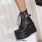 Round Toe Side Zipper Lace Up Buckle Straps Ankle Highs Platforms Wedges Boots - Black Faux Leather
