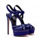 Italian Heels Ankle Straps Peep Toe Platform Patent Stiletto Sandals - Navy