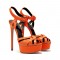 Italian Heels Ankle Straps Peep Toe Platform Patent Stiletto Sandals - Orange