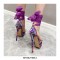 Peep Toe Stiletto Heels Platforms Ankle Ribbon Flowers Pumps - Purple