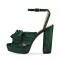 Peep Toe Chunky Heels Bow Knot Low Platforms Summer Sandals - Green Fabric