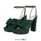 Peep Toe Chunky Heels Bow Knot Low Platforms Summer Sandals - Green Fabric