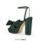 Peep Toe Chunky Heels Bow Knot Low Platforms Summer Sandals - Green Fabric