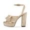 Peep Toe Chunky Heels Bow Knot Low Platforms Summer Sandals - Khaki Fabric
