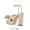 Peep Toe Chunky Heels Bow Knot Low Platforms Summer Sandals - Khaki Fabric