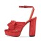 Peep Toe Chunky Heels Bow Knot Low Platforms Summer Sandals - Red Fabric