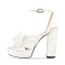 Peep Toe Chunky Heels Bow Knot Low Platforms Summer Sandals - White Fabric