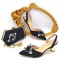 Peep Toe Rhinestones Glitters Cube Heels Slingback Sandals Pumps with Bag  - Multicolor Synthetic