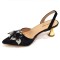 Peep Toe Rhinestones Glitters Cube Heels Slingback Sandals Pumps  - Black Synthetic