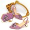Peep Toe Rhinestones Glitters Cube Heels Slingback Sandals Pumps with Bag  - Pink Synthetic