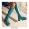 Square Toe Chunky Heels Metallic Pastel Platforms Knee High Zipper Boots - Blue