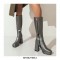 Square Toe Chunky Heels Metallic Pastel Platforms Knee High Zipper Boots - Gray