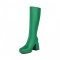 Square Toe Chunky Heels Metallic Pastel Platforms Knee High Zipper Boots - Green