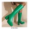 Square Toe Chunky Heels Metallic Pastel Platforms Knee High Zipper Boots - Green
