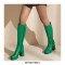 Square Toe Chunky Heels Metallic Pastel Platforms Knee High Zipper Boots - Green