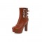 Round Toe Chunky Heels Ankle Buckle Straps Boots with Side Zipper - Auburn