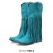 Pointed Toe Knee High Chunky Heels Western Style Tassel Cowboy Boots - Black Flock