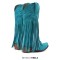 Pointed Toe Knee High Chunky Heels Western Style Tassel Cowboy Boots - Black Flock