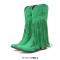 Pointed Toe Knee High Chunky Heels Western Style Tassel Cowboy Boots - Green Flock