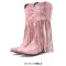 Pointed Toe Knee High Chunky Heels Western Style Tassel Cowboy Boots - Pink Flock