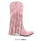 Pointed Toe Knee High Chunky Heels Western Style Tassel Cowboy Boots - Pink Flock