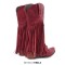 Pointed Toe Knee High Chunky Heels Western Style Tassel Cowboy Boots - Red Faux Leather