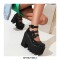 Chunky Heels Round Toe Ankle Buckle Straps Mary Janes Platforms Pumps - Black