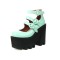 Chunky Heels Round Toe Ankle Buckle Straps Mary Janes Platforms Pumps - Green