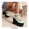 Chunky Heels Round Toe Ankle Buckle Straps Mary Janes Platforms Pumps - Green
