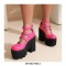 Chunky Heels Round Toe Ankle Buckle Straps Mary Janes Platforms Pumps - Pink