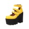 Chunky Heels Round Toe Ankle Buckle Straps Mary Janes Platforms Pumps - Yellow