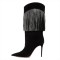 Pointed Toe Stiletto Heels Tassels Decorated Fancy Suede Knee High Boots - Black