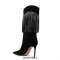 Pointed Toe Stiletto Heels Tassels Decorated Fancy Suede Knee High Boots - Black