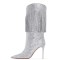 Pointed Toe Stiletto Heels Tassels Decorated Fancy Suede Knee High Boots - White