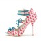 Stiletto Heels Peep Toe Lace Up Heart Printed Cute Anime Pumps - Pink