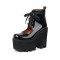 Chunky Heels Round Toe Lace Up Platforms Pumps - Black