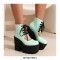 Chunky Heels Round Toe Lace Up Platforms Pumps - Green