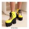 Chunky Heels Round Toe Lace Up Platforms Pumps - Yellow