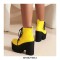 Chunky Heels Round Toe Lace Up Platforms Pumps - Yellow