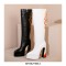 Pointed Toe Chunky Heels Platforms Flame Printed Knee High Side Zipper Boots - White
