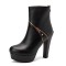 Round Toe Metal Link Decoration Platforms Ankle Highs Block Heels Boots - Black Faux Leather