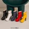 Round Toe Metal Link Decoration Platforms Ankle Highs Block Heels Boots - White Faux Leather