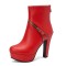 Round Toe Metal Link Decoration Platforms Ankle Highs Block Heels Boots - Red Faux Leather