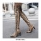 Pointed Toe Stiletto Heels Snake Pattern Over Knee Booties with Side Zipper - Apricot