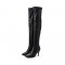Pointed Toe Stiletto Heels Snake Pattern Over Knee Booties with Side Zipper - Black