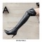 Pointed Toe Stiletto Heels Snake Pattern Over Knee Booties with Side Zipper - Black