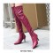 Pointed Toe Stiletto Heels Snake Pattern Over Knee Booties with Side Zipper - Red